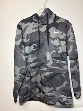 Nike Men's Therma-FIT Camo Training Pullover Hoodie Green Grey‎ Black Size Large